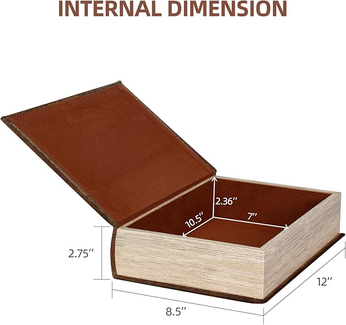 Decorative Book Box Fake Leather Embossed Cover Vintage Style Brown Storage Box - Large 1-06, Decoration for Coffee Table, Bookshelves, Jewelry, Postcard, Photo Storage, Graduation Gift