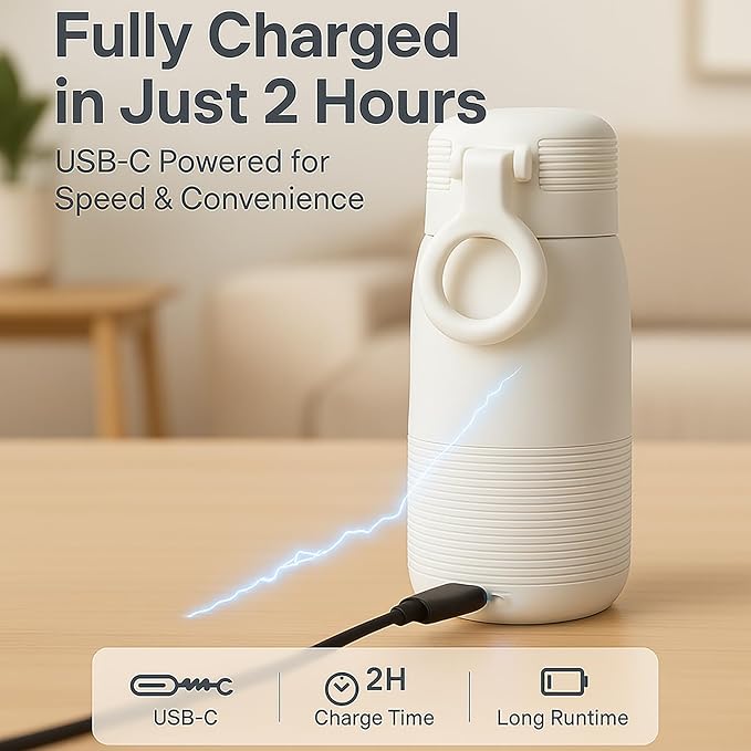 Portable Bottle Warmer for Travel – 12oz Portable Milk Warmer for Travel, LED Display, 3-Min Fast Heating, 10H Battery Life Leakproof for Breastfeeding, Formula, Camping Car Use (White, 12 oz)
