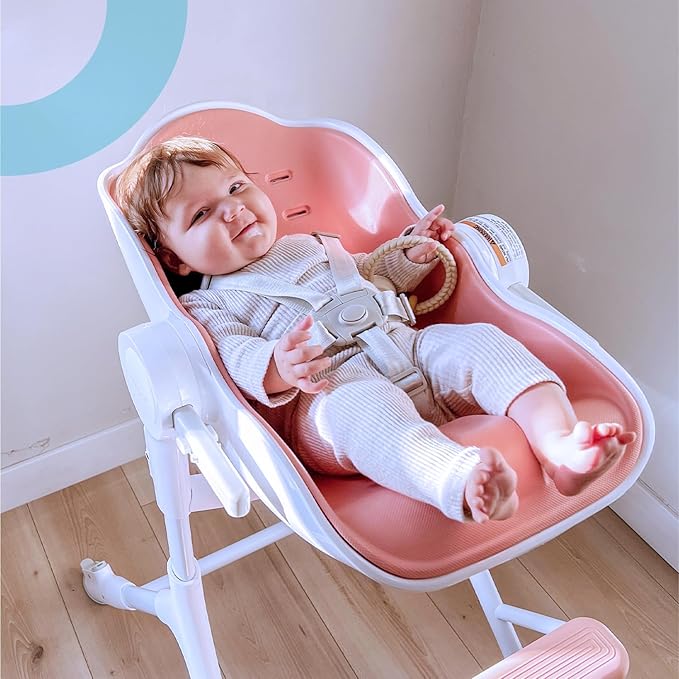 ORIBEL Cocoon Z High Chair & Baby Lounger | Perfect High Chair for Toddlers/Newborns | Glides Easily on All Surfaces | Secure Locks | Convertible Chair for Napping & Feeding (Cotton Candy Pink)