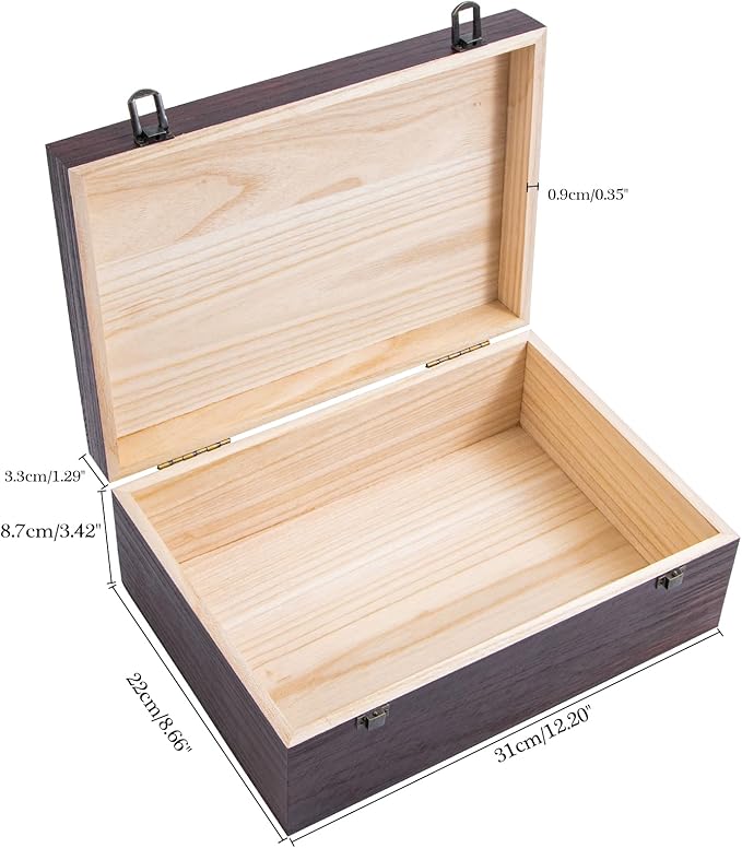 Wooden Storage Box with Hinged Lid and Front Clasp, Large Wood Storage Box, Wood Boxes Gift Boxes for Crafts Art Hobbies and Valentine's Day Decoration - 12.2''x8.6''x4.7'',Vintage Color