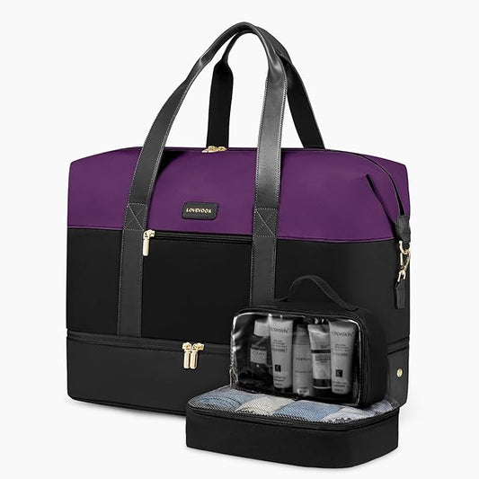 LOVEVOOK Weekender Bag, Large Travel Duffel Bag for Women with 2 Packing Cubes, Carry on Overnight Bag with Shoe Compartment, Mom Hospital Bags for Labor and Delivery