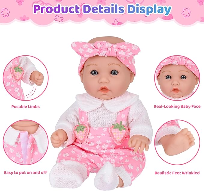 DONTNO 12" Baby Doll with Backpack Carrier in Gift Box,12 Inch Realistic Baby Dolls with Clothes and Accessories,Toy Pretend Play Collection for 3+ Child Girls Gifts