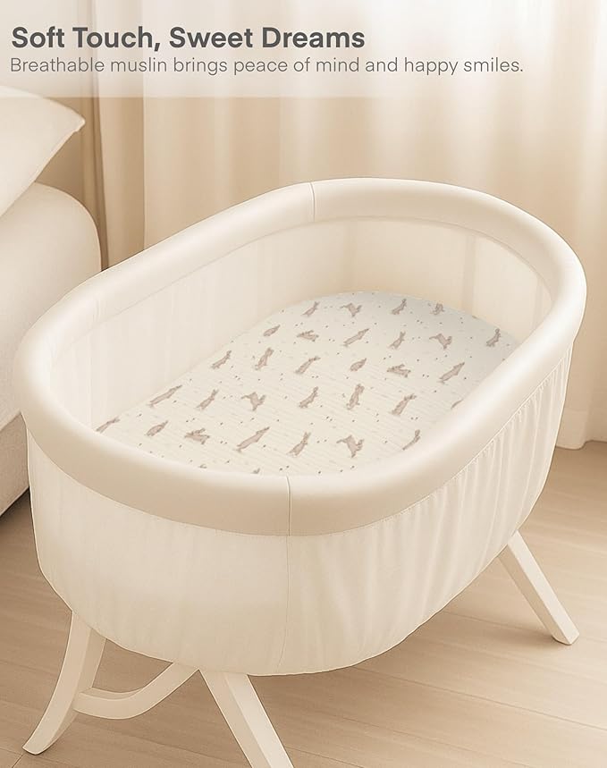 Muslin Bedside Bassinet Sheets 2 Pack, 33x20 Fitted Ultra Soft & Breathable Bedside Sleeper Sheets, Ideal for Baby Girl and Boy, Perfect for Newborns (Vintage Blossom & Pink)