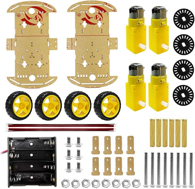 The perseids DIY Robot Smart Car Chassis Kit Educational Toy with Speed Encoder, 4 Wheels and Battery Box for Adult Age 16+ (4 Wheels)