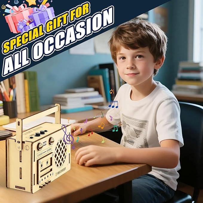 STEM Projects for Kids & Adults, Tape Deck Recorder Toy Model, DIY Science Experiment Electronics Kit, Beginner's Starter Set, Idea Gifts for Teenage Boy Girl