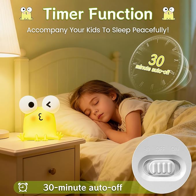 Frog Night Light for Kids, Cute Funny LED Squishy Novelty Animal Silicone Lamp, Dimmable/Timer Nursery Nightlight, Rechargeable Touch Bedside Lamp, Bedroom/Dorm Decor, Baby Boys Girls Gifts