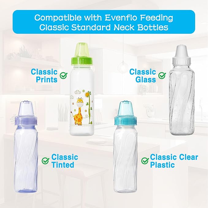 6-Count Silicone Bottle Nipples for Dr. Brown's Narrow Bottles and Evenflo Feeding Classic Standard Neck Bottles, Breast-Like, Anti-Colic Valve, Slow Flow, 1m+