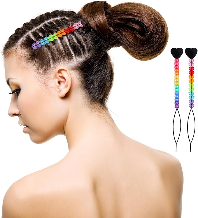 1500+pcs 8mm Hair Beads for Hair Braids Kit Rainbow Pony Bead for Jewelry Making DIY Crafts Mixed Colors Glitter Transparent Mix Plastic Pony Bead with Beader and Rubber Band for Gift