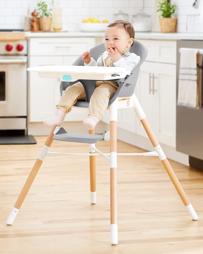 Skip Hop Baby High Chair 4 in 1 Convertible High Chair, EON, Grey/White