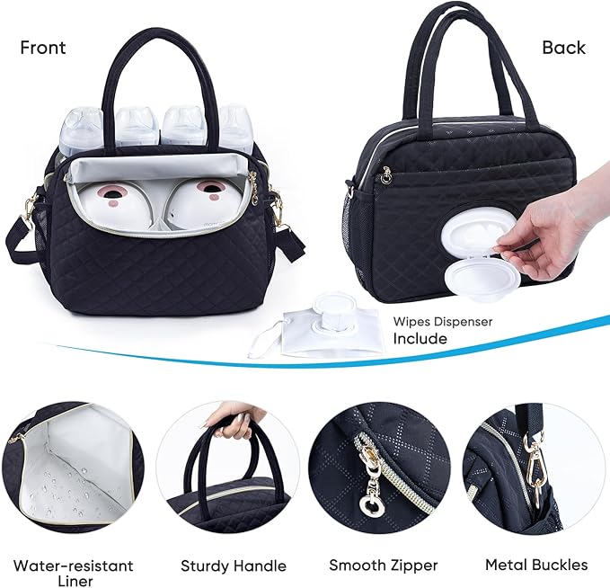 Breastmilk Cooler Travel Bag with 2pcs Wipes Dispensers and Ice Pack - Baby Bottle Cooler for 6 Bottles Up to 9 Ounce