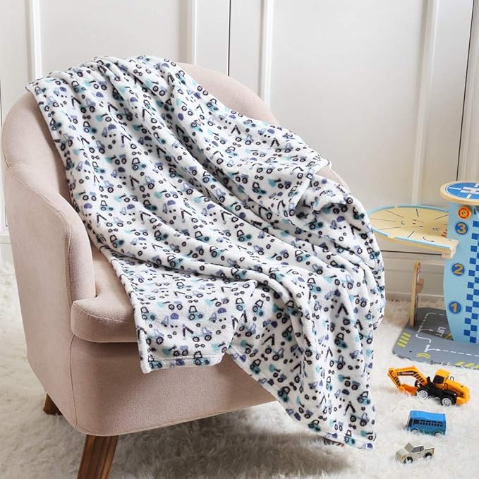 CREVENT 30"X40" Cute Lightweight Silky Cozy Warm Baby Blanket for Boys Infant Toddler Newborn Unisex Crib Cot Stroller, for All Season - Blue Truck