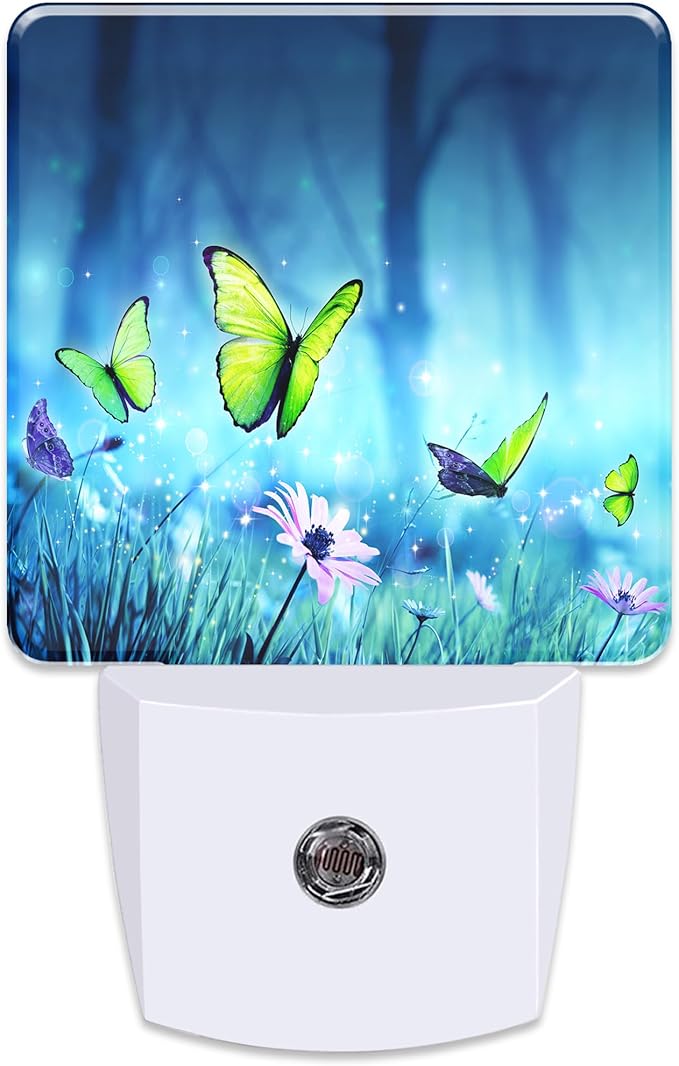 Mystic Fairy Butterflies Floral Plug in Night Light with Auto Dusk to Dawn Sensor,Warm Night Lights for Boys Girls Bedroom Bathroom Hallway Kids Room Gifts