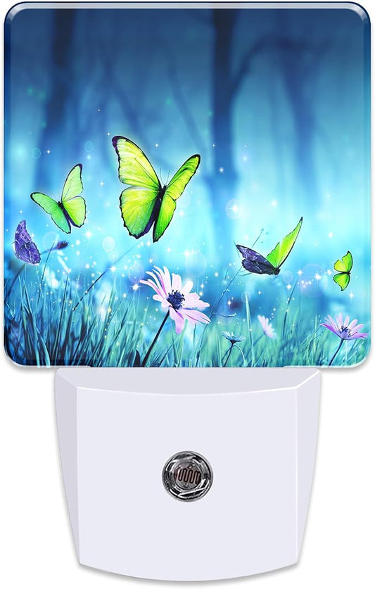 Mystic Fairy Butterflies Floral Plug in Night Light with Auto Dusk to Dawn Sensor,Warm Night Lights for Boys Girls Bedroom Bathroom Hallway Kids Room Gifts