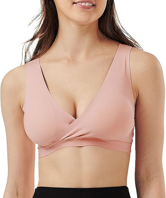 Mamaway Silky Crossover Nursing Maternity Wireless Bra, Smooth, Soft, Cooling, No Buckle, No Show for Sleeping Breastfeeding
