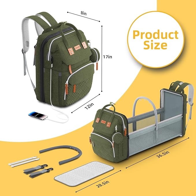 Diaper Bag Backpack with Changing Station, Large Diaper Bag, Baby Bag, Multifunctional Diaper Bag, ARMYGREEN