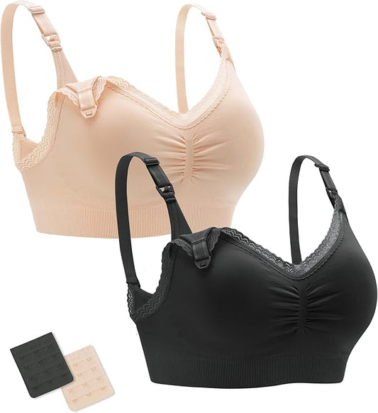 Stelle Lace Nursing Bras for Breastfeeding Seamless Pregnancy Maternity Wireless Bralette with Pads, Extenders