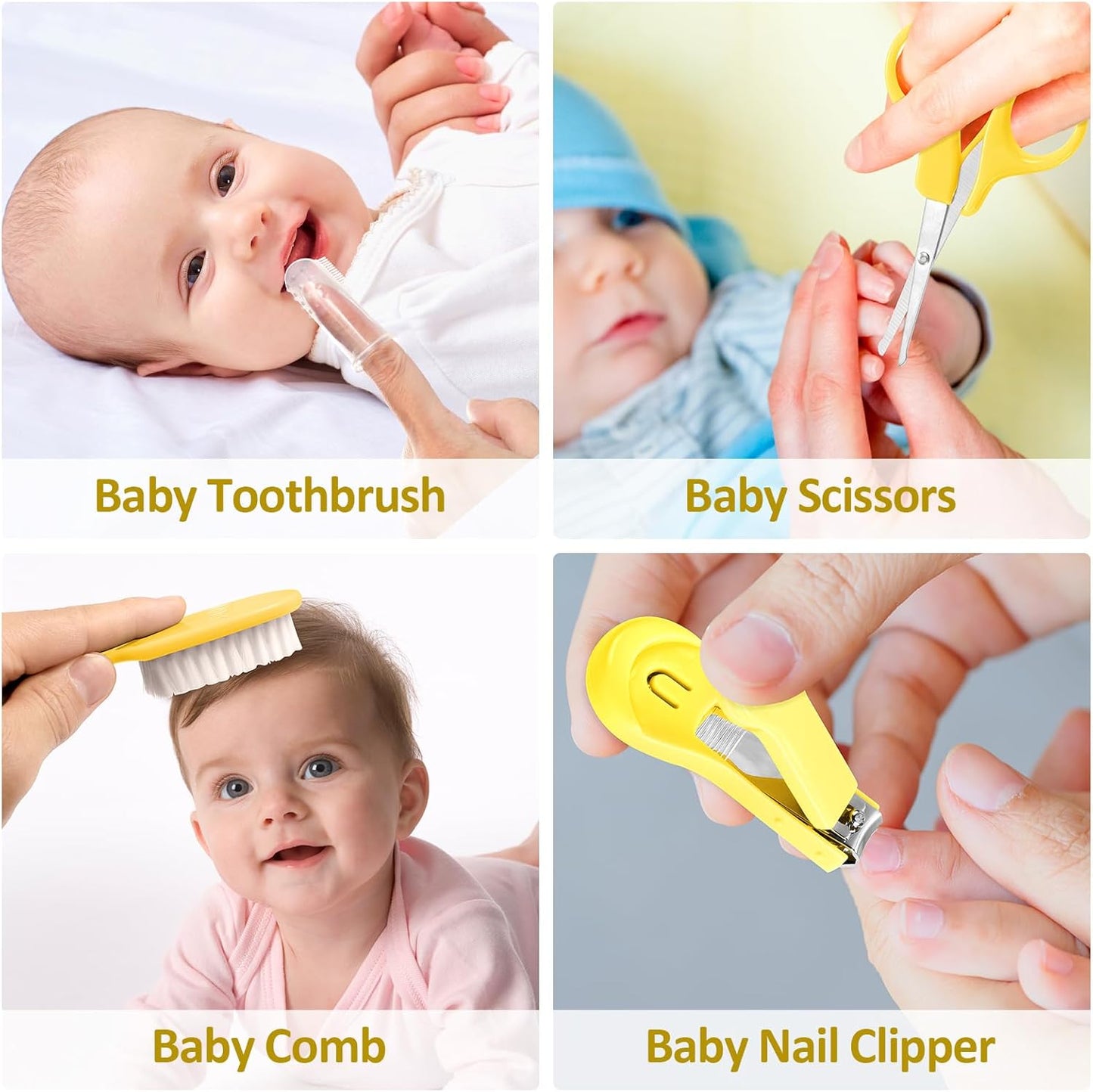 Baby Grooming Kit, Infant Safety Care Set with Hair Brush Comb Nail Clipper Nasal Aspirator,Baby Essentials Kit for Newborn Girls Boys (Yellow)