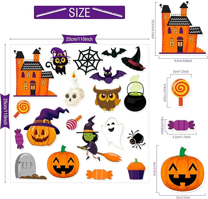 40 PCS Halloween Thick Gel Clings Halloween Window Gel Clings Decals Stickers for Kids, Toddlers and Adults Home Airplane Classroom Nursery Pumpkin Party Supplies Decorations Removable and Reusable