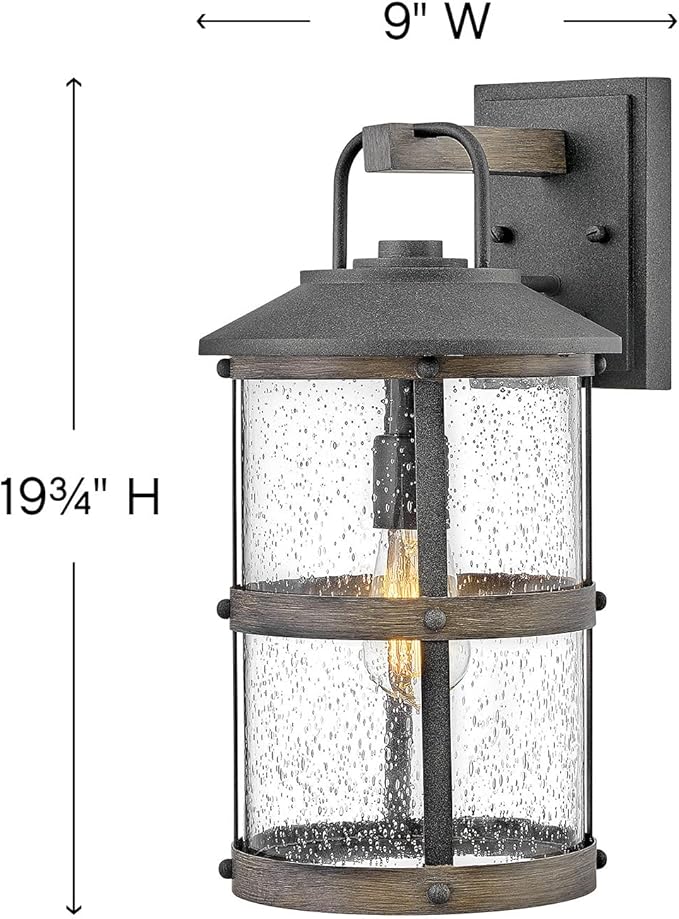 Hinkley Lakehouse Medium Wall Mount Lantern - Estate Series, 1-Light, Coastal, Aluminum, Clear Seedy Glass - Aged Zinc with Driftwood Gray Accents