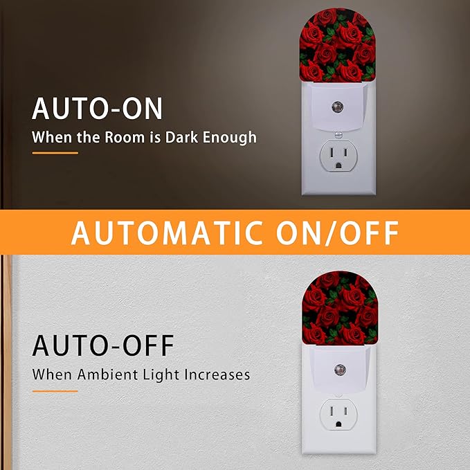 Rose Burgundy Night Light,Red Flower Night Lights Plug into Wall with Dusk to Dawn Sensor,Lamp for Bedroom Bathroom Hallway Nightlight for Women Girls