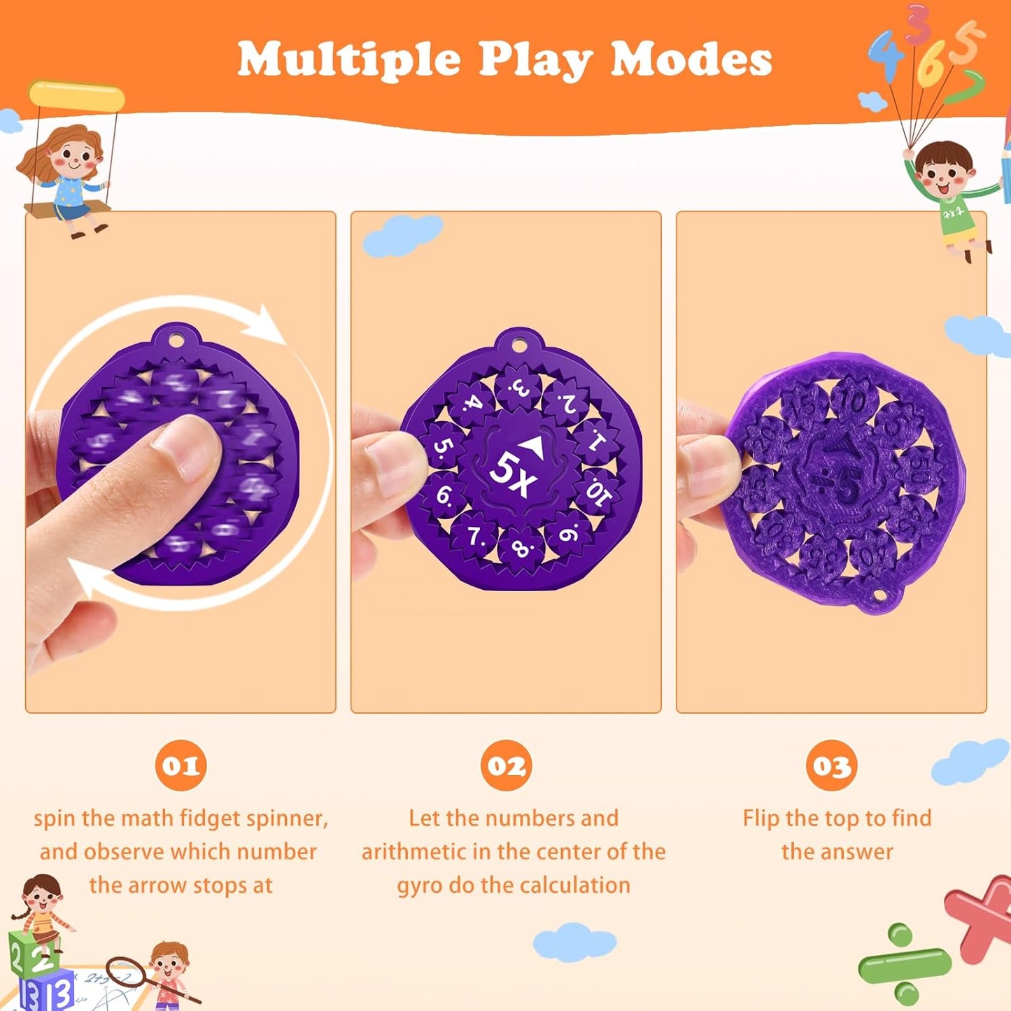 9PCS New Math Fidget Spinners,Interactive Math Gmaes Fidget Toys for Kids,Early Education Math Facts Fidget Spinners Gmaes to Relieve Stress and Fun Learning（Multiplication & Division）