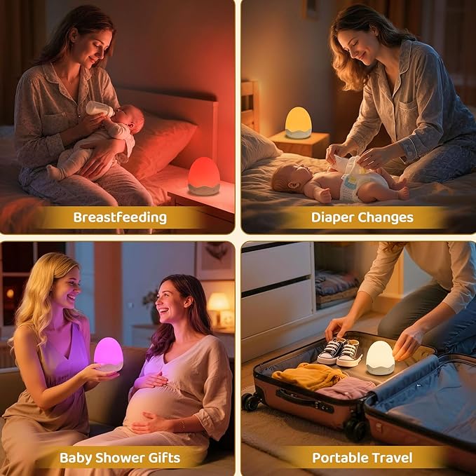 Baby Night Light for Kids,10 Brightness+10 Colors Egg Light for Nursery, Touch+Remote+3600mAh Rechargeable Egg Night Light for Baby Nursery,Warm Light for Breastfeeding 1h Timer&Portable,Newborn Gifts
