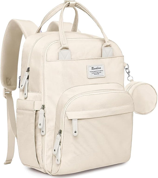 RUVALINO Diaper Bag Backpack-Multifunction Baby Travel Bag with Changing pad, Insulated Bottle Holders & Pacifier Case, Large Capacity, Waterproof, Beige