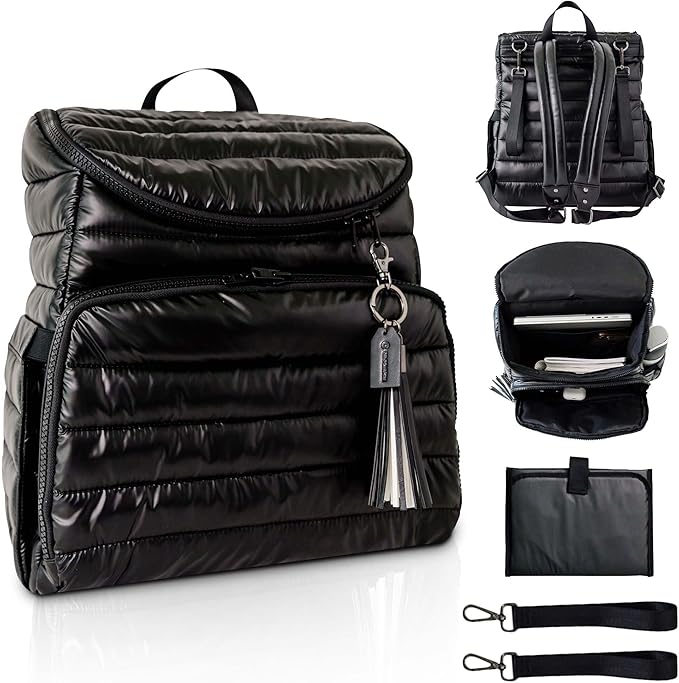Citi Collective Gallery Diaper Bag Backpack - Casual Day-to-Day Backpack Fits 15" Laptop - Travel Bag with Multiple Compartments, Pockets, Portable Changing Pad, and Shoulder Strap-Black