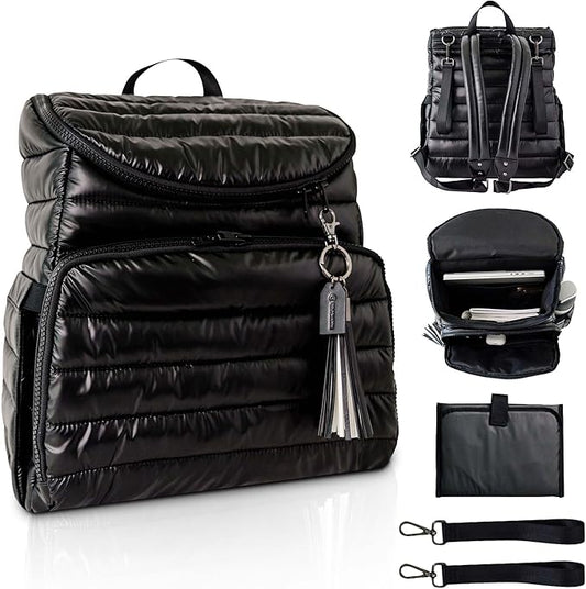 Citi Collective Gallery Diaper Bag Backpack - Casual Day-to-Day Backpack Fits 15" Laptop - Travel Bag with Multiple Compartments, Pockets, Portable Changing Pad, and Shoulder Strap-Black