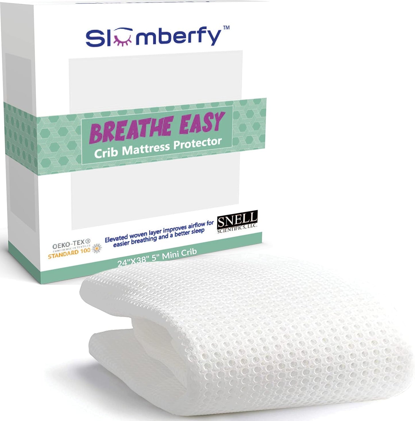 Breathable Mini Crib Waterproof Mattress Protector Pad- Hypoallergenic - Noiseless - Washable- Breath Easy, Babies and Toddlers, Lab Tested - Mini Crib Size 24"X38" by Slumberfy