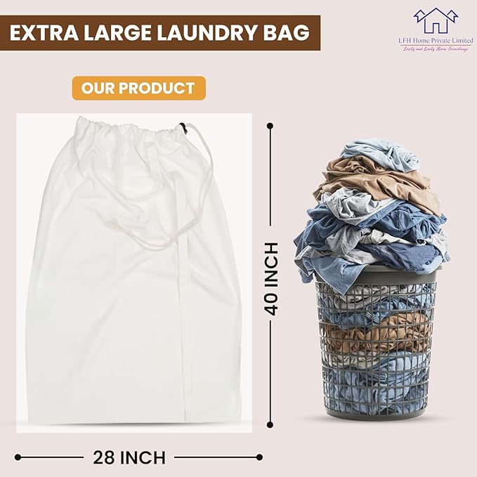 LFH Home Cotton Canvas Extra Large Laundry Bag with Handle, Heavy Duty Drawstring Closure Washable Laundry Bags School Travel, Home, Hotel, College Dorm, Organizer Sack, Toys Clothes 28x40-White