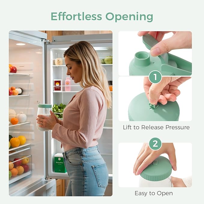 Momcozy Glass Breast Milk Pitcher, Milk Storage Container with Flat Lid & Handle Lid, Wide Mouth Leak-Resistant, Baby Formula Pitcher, Heat & Cold Resistant, 2 PCS, 32OZ Each (64OZ Total)