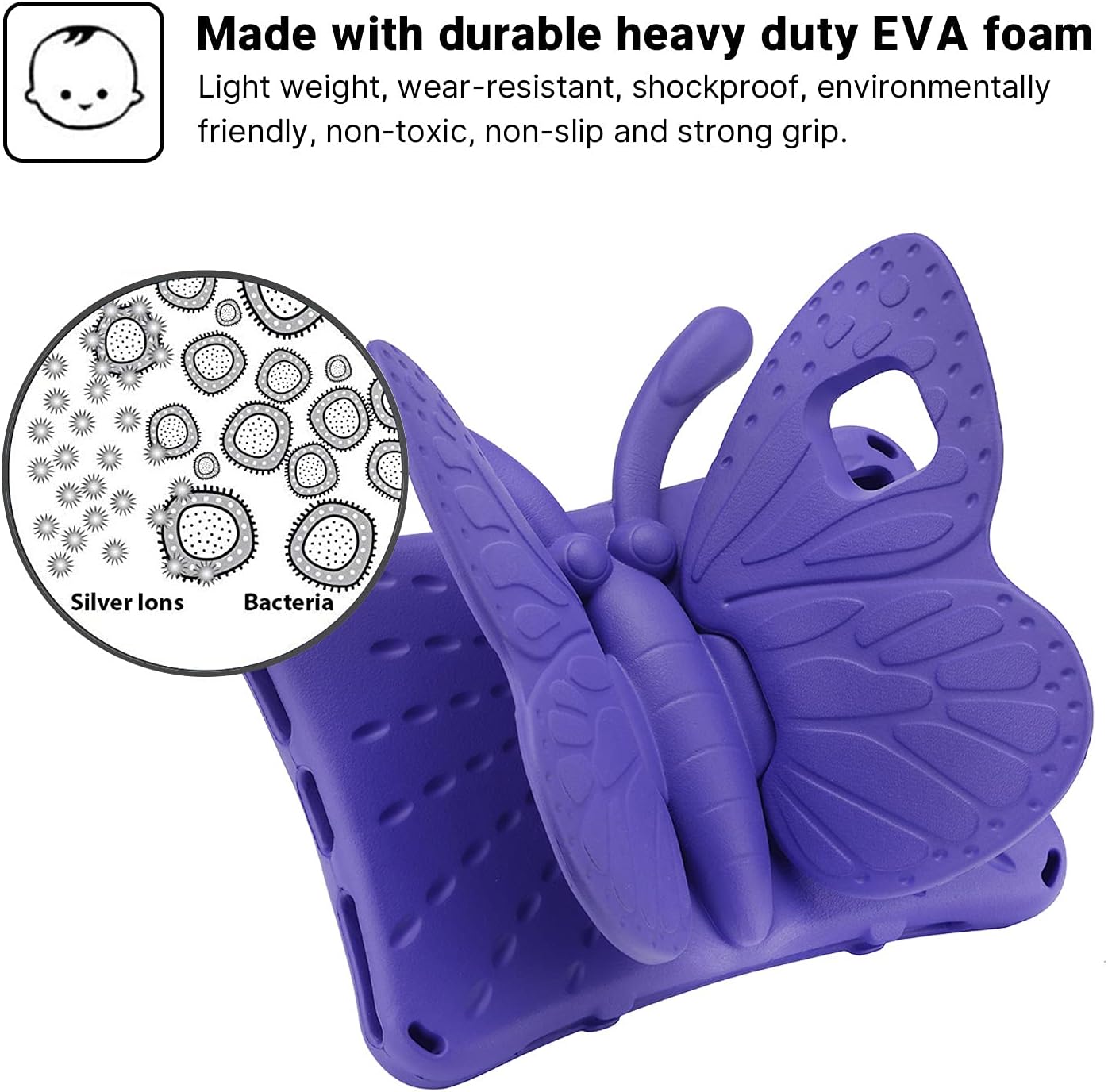 Fire HD 10 Kids Tablet 11th Gen 2021 2023 Case 10.1 Cute Butterfly Kids Pro Case with Stand Light Weight EVA Rugged Shockproof Heavy Duty Kids Friendly Full Cover for Kids Girls (Purple)