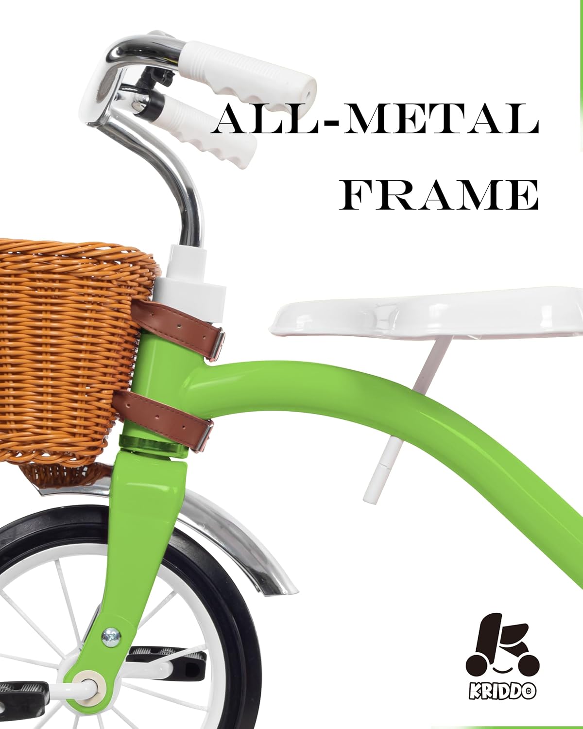 KRIDDO Classic All Metal Toddler Trike, Gift for Boys and Girls Ages 2 to 4 Year Old, Tricycle for 1 to 3 Year Olds, Sturdy Rear Deck, Deluxe Steer and Ergonomics Grip, Indoor and Outdoor, Green