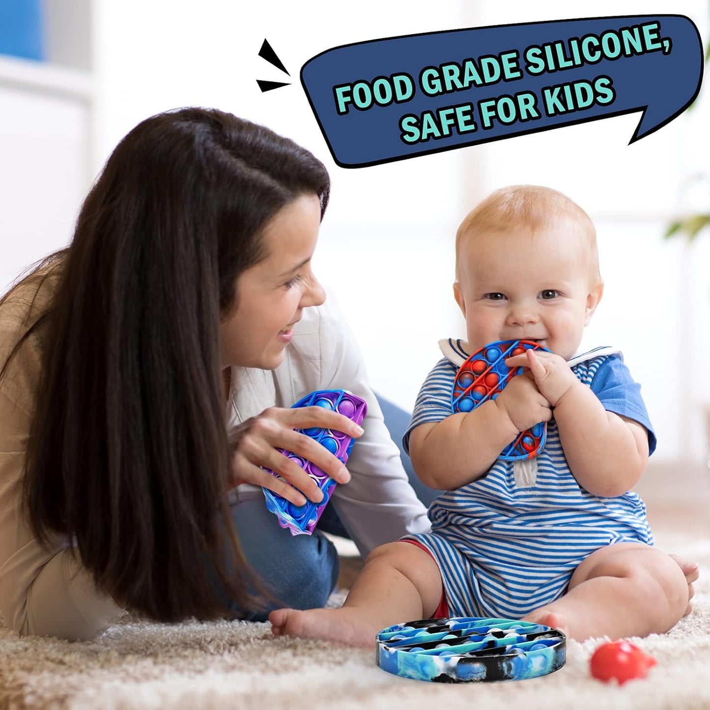 Pop It Fidget Toys - Bubble Tie Dye Fidgets Toys for Anxiety - Sensory Toys for Autism - Stress Relief Toys for Kids with ADHD - Food Grade Silicone 3 Pack Set, Push Pop Fidget Toy (Round)