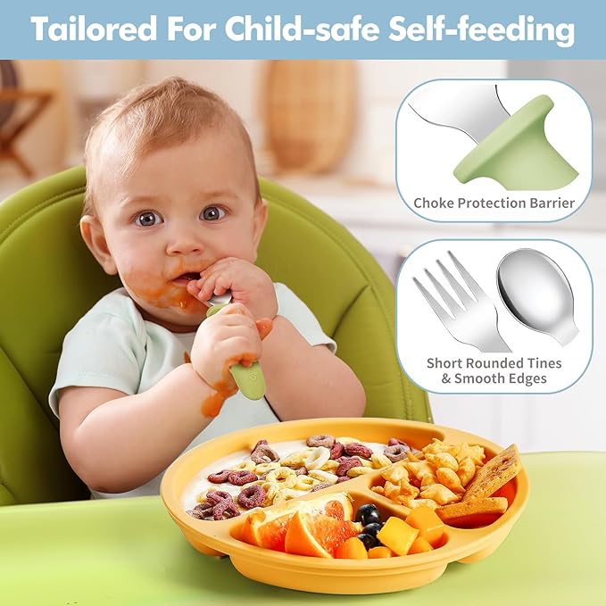 DRKIO 6 Pieces Toddler Utensils Set - Kids Silverware Set with Silicone Handle Children Safe 18/8 Stainless Steel Forks and Spoons Anti-Choke Design Food Grade Dishwasher Safe