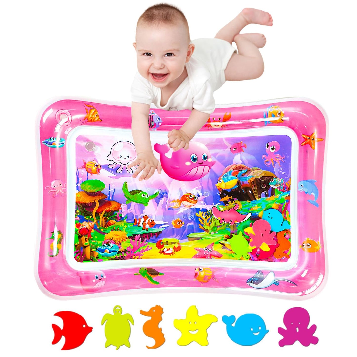 ZHUYNXIR Tummy time Water Play mat, Baby Water Play Mat for Kids and Toddlers Baby Toys for 3 to 24 Months, Strengthen Your Baby's Muscles, Pink 27.5x20 in.