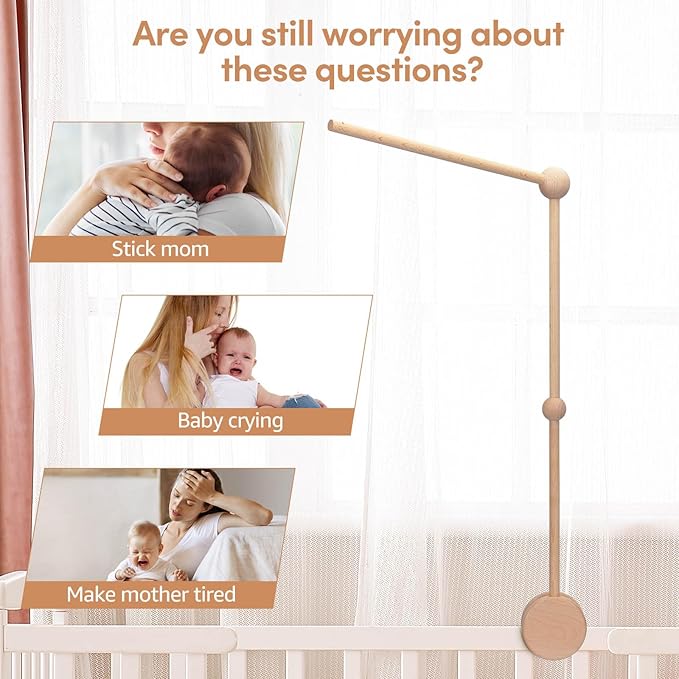 Baby Crib Mobile Arm,VKP Wooden Mobile Arm for Crib Mobile Hanger for Crib Baby Girl Nursery Decor (Wood)