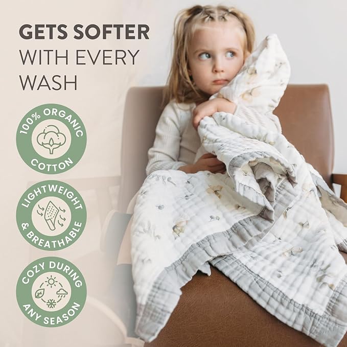 Organic Cotton Muslin Baby Blanket for Boys & Girls - Luxurious Soft Toddler Quilt for Swaddling - Gender Neutral Blanket - Baby and Toddler Gift - Neutral Dot