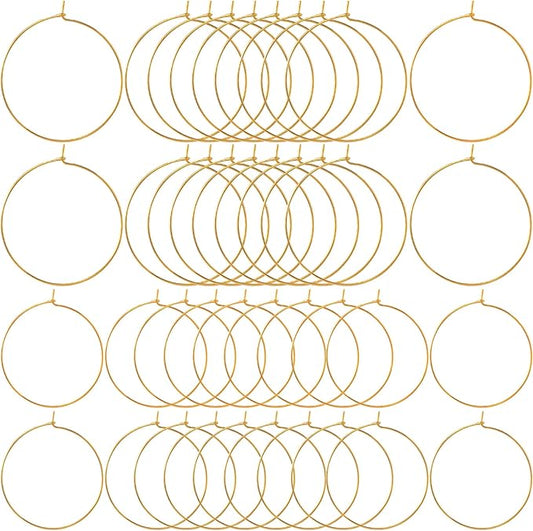 Pndeyo 280pcs Hypoallergenic Earring Beading Hoops, Metal Round Hoop Earrings Findings, Open Earring Wire Ring Accessories for Jewelry Making- Gold