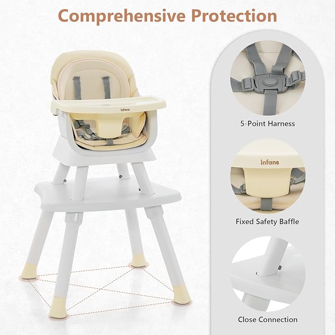 INFANS 8 in 1 Baby High Chair, Convertible Highchair for Babies and Toddlers, Infant Dining Booster Seat, Building Block Table, Kids Stool Table Chair Set with Removable Tray