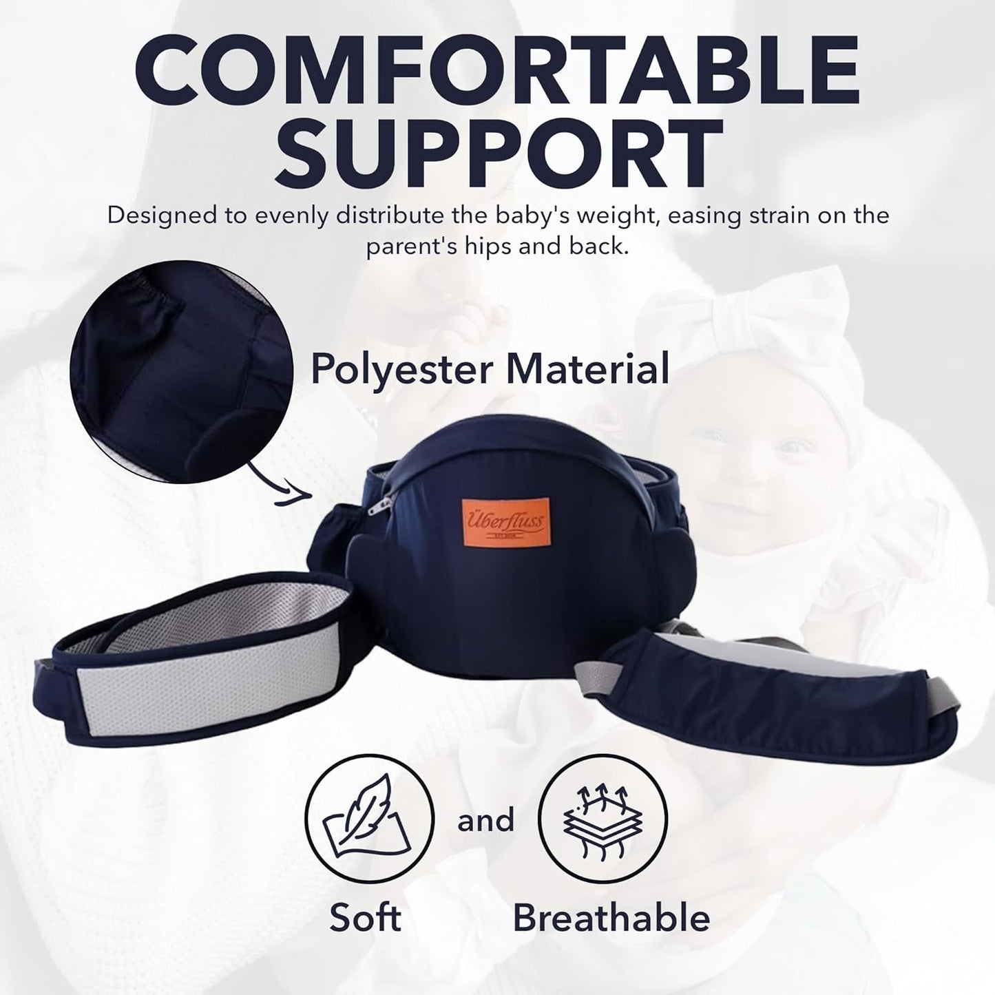 Baby Hip Carrier: Providing Effortless Hands-Free Bonding and Comfort During Your Daily Adventures with Our Baby Waist Stool (Dark Blue) for Newborns to Infants Up to 45 lbs