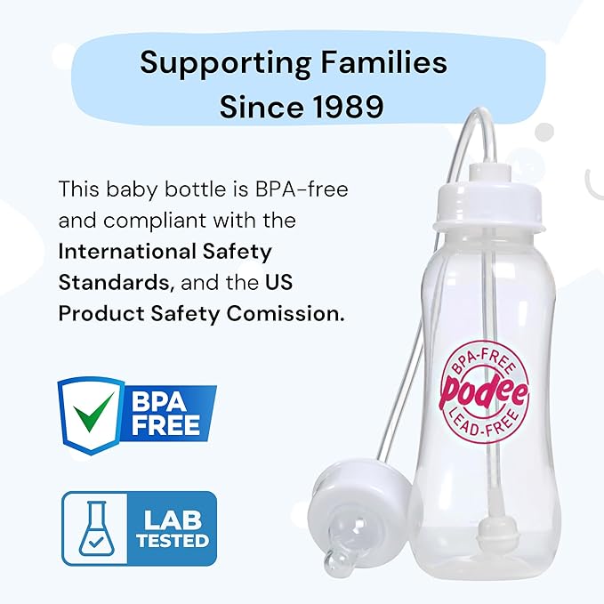 Hands-Free Baby Bottle - Anti-Colic Nursing System 9 oz Baby Bottle with Fast Flow Nipple/Teat 3m+ Infant with Tube Straw Feeding System for Toddler (1 Bottle - Pink)