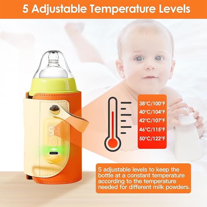 Portable Bottle Warmer,Baby Bottle Insulation Cover Bottle Warmer with 18W Quick Charge and LED Display,Adjustable Temperature Control, Handhold Milk Warmer for Home/Family Travel