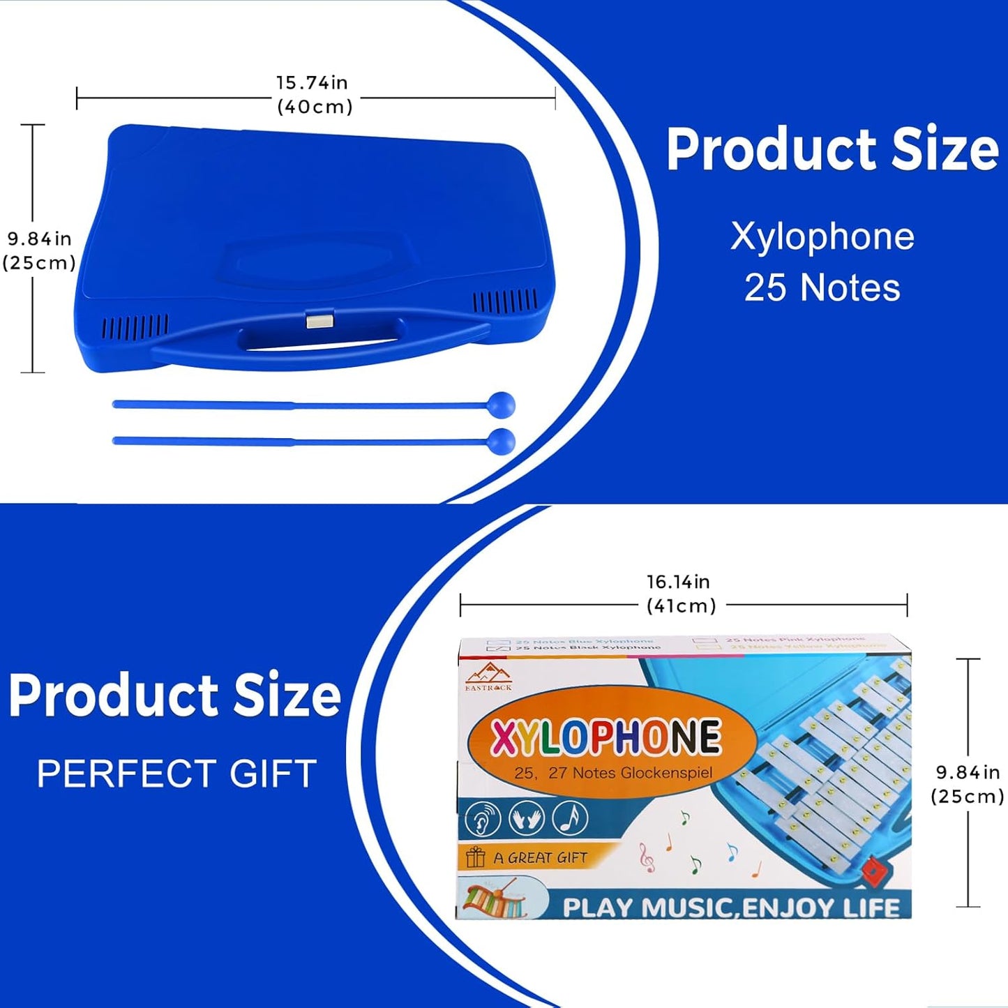 EASTROCK Xylophone, 25 Notes Glockenspiel Xylophone for Kids, Professional Xylophone Instrument Music Teaching, Gifts, JDXPE-25NC-DBL