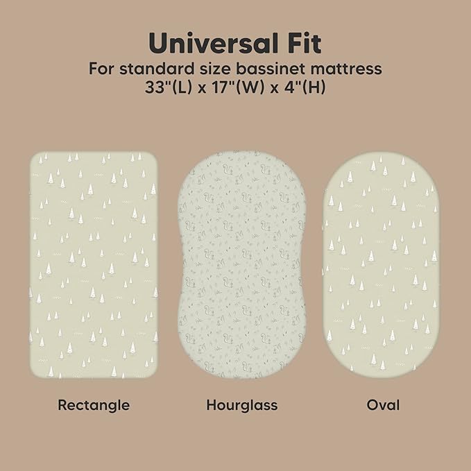 2-Pack Organic Bassinet Sheets for Girls, Boys - 100% Cotton Bassinet Mattress Sheets Compatible with Halo Bassinest Swivel Sleeper, Graco, Baby Delight, Chicco, Fitted Bassinet Sheets (Pine Grove)