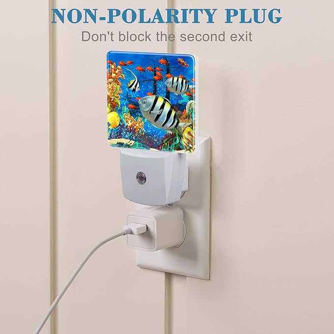 Cartoon Colorful Underwater World Night Light Plug into Wall with Dusk to Dawn Sensor Cute Nightlight for Kid Girls Boys Women Men Room Decor, Hallway, Kitchen, Bathroom, Nursery, Stairs