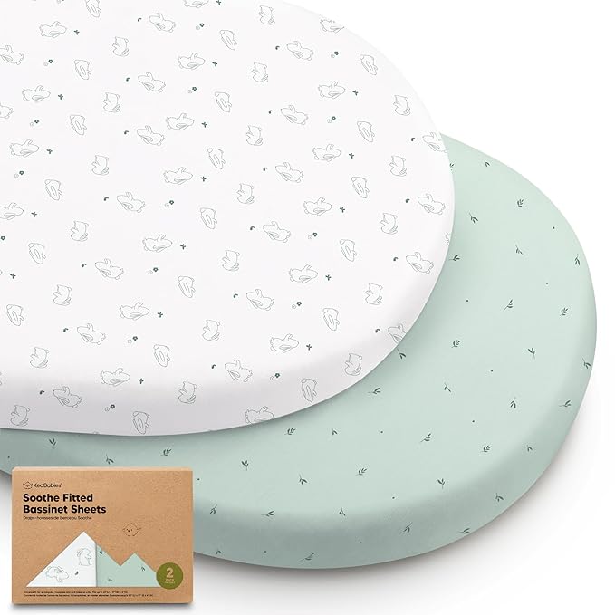 2-Pack Organic Bassinet Sheets for Girls, Boys - 100% Cotton Bassinet Mattress Sheets Compatible with Halo Bassinest Swivel Sleeper, Graco, Baby Delight, Chicco,Unisex Fitted Bassinet Sheets(Bunnies)