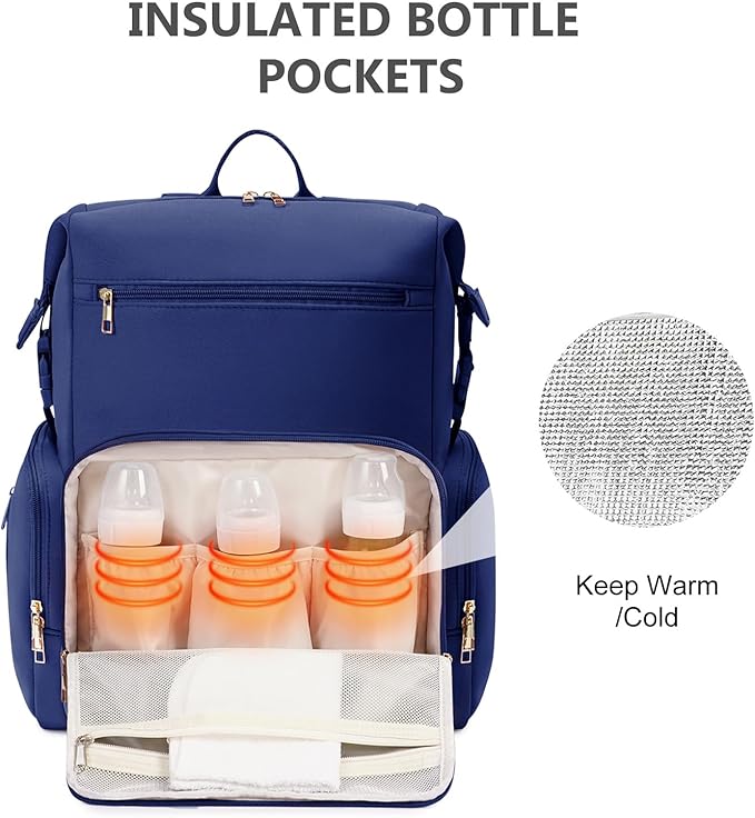 CEI-CEI Neoprene Diaper Bag Backpack with Insulated Pockets, Large Newborn Baby Maternity Bags Travel Tote with Changing Pad (Dark Blue)
