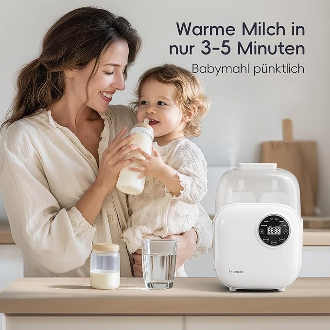 Baby Bottle Warmer, Felizbebe 10-in-1 Double Bottle Warmer for Breastmilk or Formula, Breast Milk Warmer for Baby, Accurate Temperature Control, Timer, Sterili-zing, Defrost, Heat Food, Keep Warm